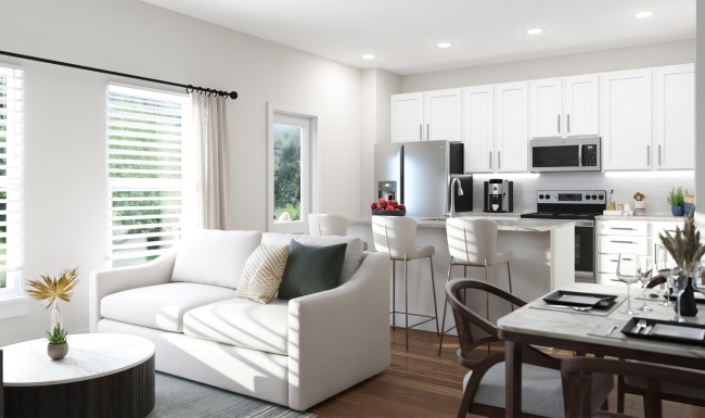 apartment living and kitchen area with ample natural light
